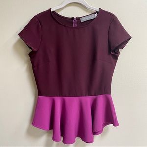 Hunter Dixon Color-block Short Sleeve Color Block Peplum Top Size Small